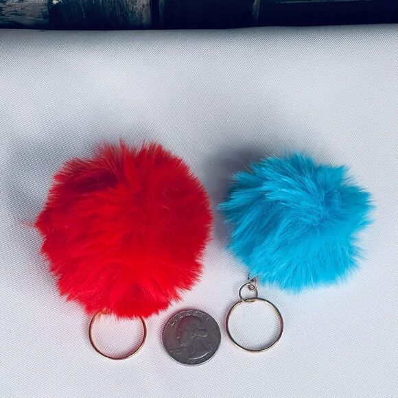 Red & Turquoise Pom Keychains, Small - Picture 1 of 1